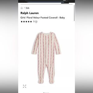 Ralph Lauren Girls' Floral Velour Footed Coverall | Size 6 mo